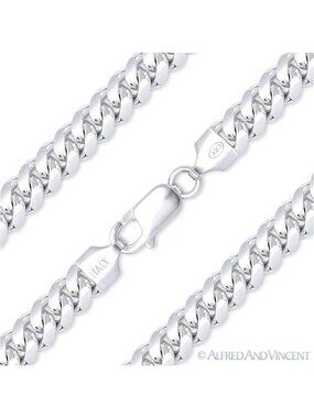 6.3mm Miami Cuban / Curb Link Chain Necklace in .925 Sterling Silver w/ Rhodium